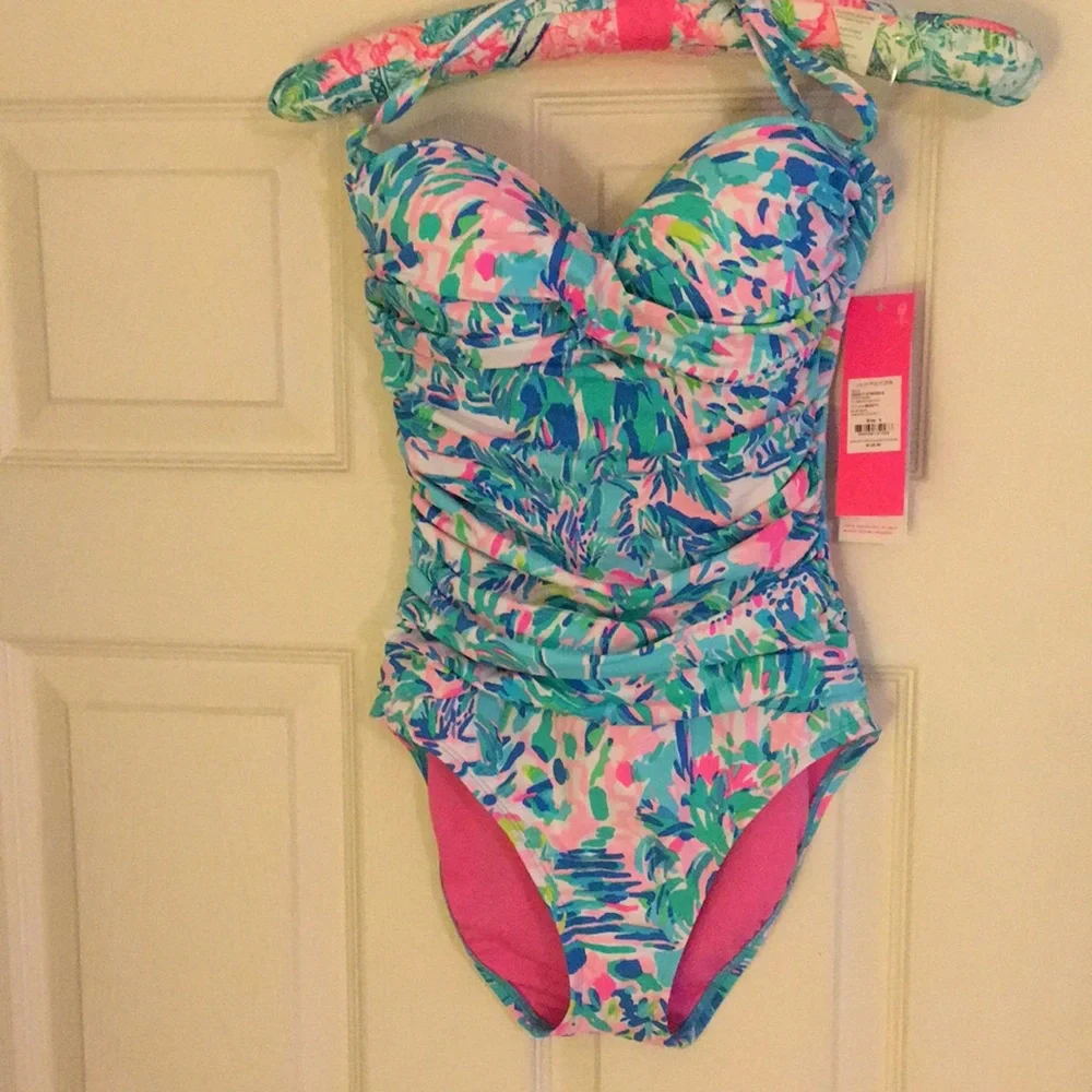NWT Lilly Pulitzer Blue Ibiza Canbana Cocktail One piece Swimsuit Size 0 - Picture 2 of 12
